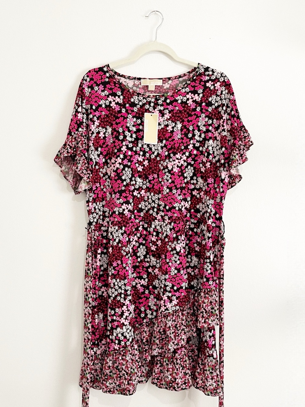 NWT Michael Kors Plus Size Ruffled Floral Print Mini-Midi Dress 1X - Picture 3 of 12